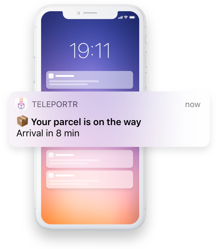 Phone showing a notification that your parcel is gonna be delivered in a few minutes